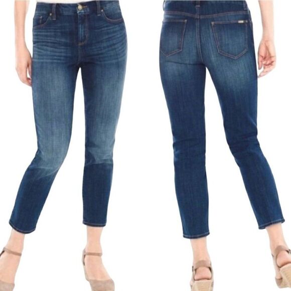 Chico's So Slimming Girlfriend Crop Jeans M Stretch Midrise Skinny Fading - Picture 3 of 16